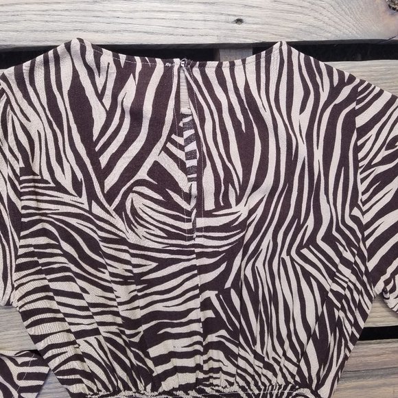 H&M Dress Neutral Brown Zebra Print Fit and Flare - Picture 10 of 15